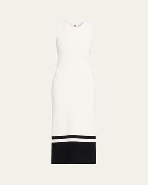 Prabal Gurung Sleeveless Compact Knit Two-Tone Midi Dress - White