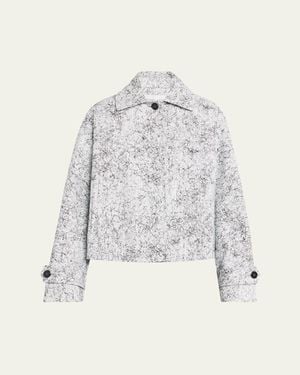 Michael Kors Balmacaan Cracked-Print Cotton Jacket - White