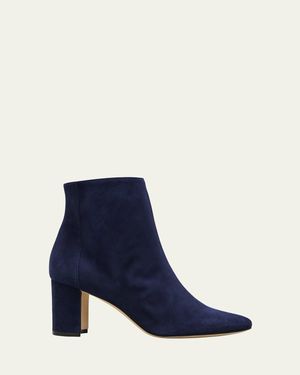 Manolo Blahnik Rosie Suede Zip Ankle Booties - Blue