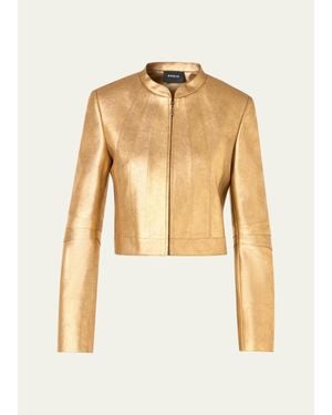 Akris Klaus Lamé Nappa Leather Crop Jacket - Natural