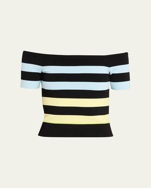Christopher John Rogers Off-The-Shoulder Striped Body-Con Knit Top - White