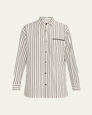 Maria McManus Striped Cotton Sateen A-Line Tunic Shirt - Natural