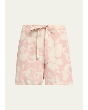 Moncler Floral-Print Drawstring Shorts - Pink