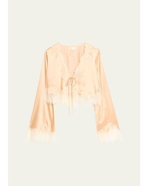 LoveShackFancy Kately Lace-Trim Satin Top - Natural