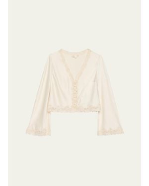 LoveShackFancy Fioretta Lace-Trim Satin Top - Natural