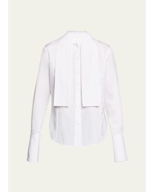 Brandon Maxwell Inez Pleated Draped Tuxedo Shirt - White