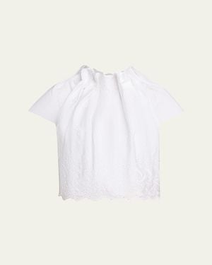 Simone Rocha Eyelet Embroidered Sculpted-Neck Cap-Sleeve Top - White