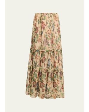 Kobi Halperin Zane Tiered Floral-Print Maxi Skirt - Natural