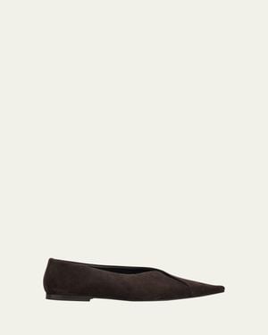 Brunello Cucinelli Suede Square-Toe Ballerina Flats - White