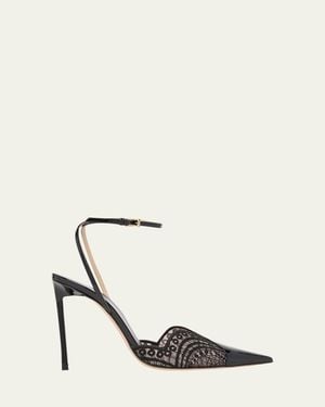 Tom Ford 85Mm Lace Patent Leather Pumps - White