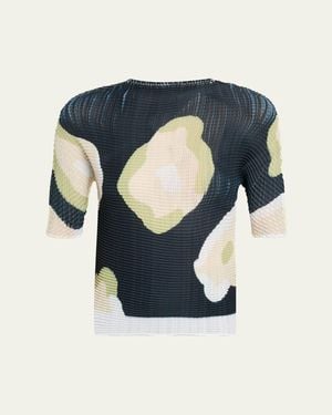 Issey Miyake Verve Pleats Elbow-Sleeve Top - Blue