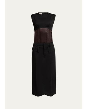 Marni Mixed-Media Sleeveless Midi Dress - Black