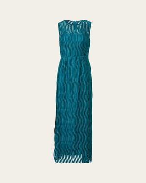 Akris Sleeveless Techno Wave Guipure Side-Slits Gown - Blue