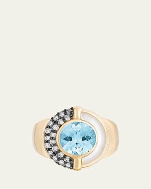MASON & BOOKS 14K Sugar And Spice Ring With Topaz, Diamonds And Mother-Of-Pearl - Blue