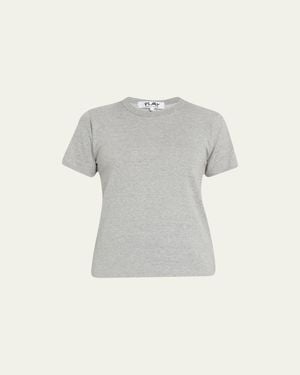 COMME DES GARÇONS PLAY Embroidered Heart And Invader Patch Cotton T-Shirt - Gray