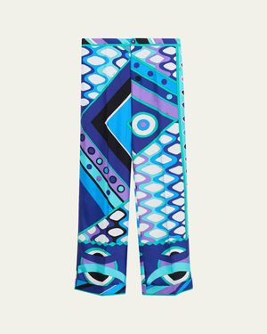 PUCCI Vivara Silk Twill Straight-Leg Pants - Blue