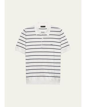 Prada Cotton Knit Pinstripe Polo Shirt - White