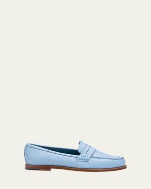 Manolo Blahnik Perrita Leather Penny Loafers - Blue