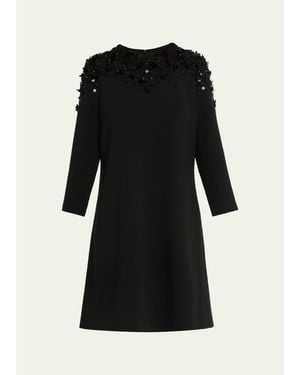 Teri Jon A-Line Floral Applique Crepe Dress - Black