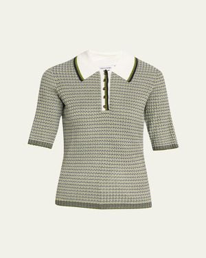 Veronica Beard Soza Compact Knit Polo Top - Gray
