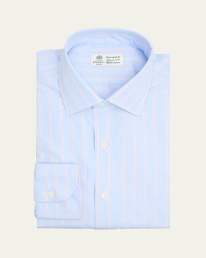 Luigi Borrelli Napoli Cotton Multi-Stripe Point Collar Dress Shirt - Blue