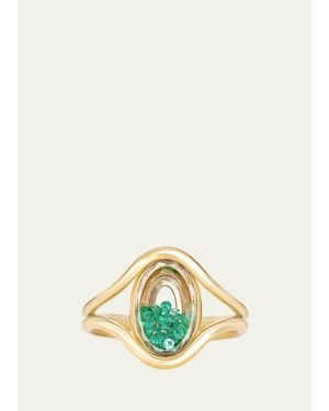 Moritz Glik 18K Kaleidoscope Shaker Cascavel Oval Ring With Emeralds - Metallic