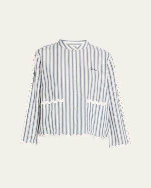 Sea Richa Stripe Long-Sleeve Cotton Top - White
