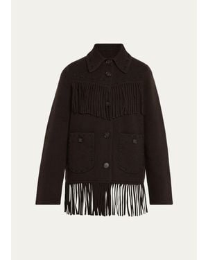 Guest In Residence Western Fringe Cashmere-Wool Knit Jacket - Black