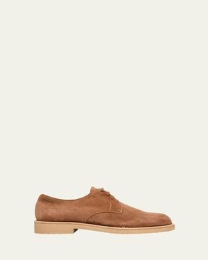 Brunello Cucinelli Suede Tonal-Sole Derby Shoes - Brown