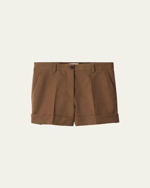Miu Miu Logo Gabardine Low-Waist Bermuda Shorts - Natural