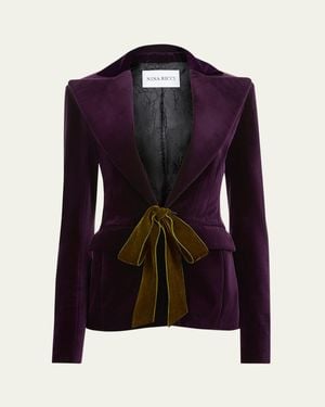Nina Ricci Velvet Bow Single-Breasted Blazer - Blue