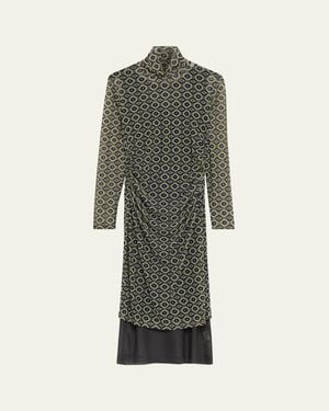 Dries Van Noten Hofes Turtleneck Sheer Layered Midi Dress - Green