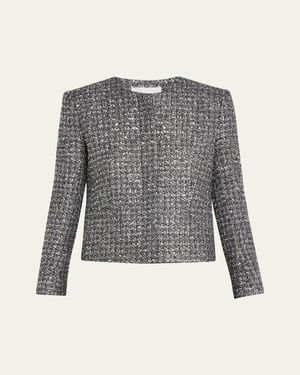 Maria McManus Metallic Paillette Tweed Shrunken Jacket - Gray