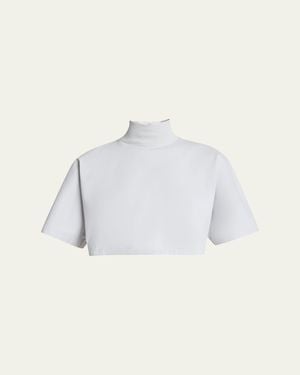 Alaïa Turtleneck Short-Sleeve Crop T-Shirt - Natural