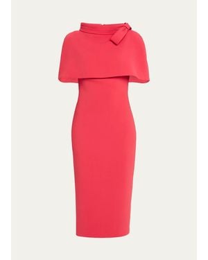 Badgley Mischka Bodycon Funnel-Neck Capelet Midi Dress - Red