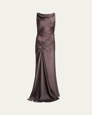 Victoria Beckham Asymmetric Draped Sleeveless Satin Midi Dress - Natural