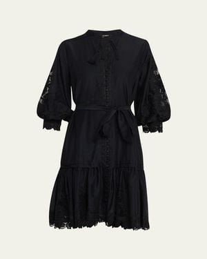 Kobi Halperin Erica Embroidered Flounce Dress - Black