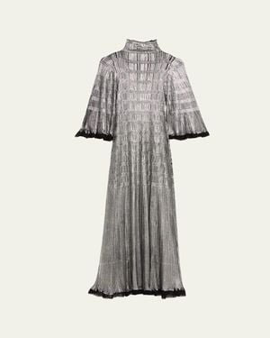 Lanvin Smocked Metallic Maxi Dress - Gray