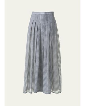 Akris Plaid Pleated Voile Skirt - Gray