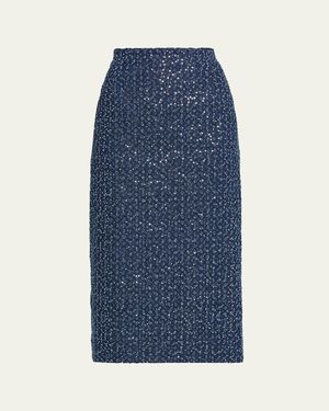 Michael Kors Sequin Straight Cotton Midi Skirt - Blue