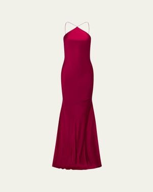 Alex Perry Halter Silk Satin Trumpet Gown - Red