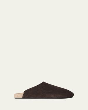The Row Hudson Suede Slide Mules - Natural