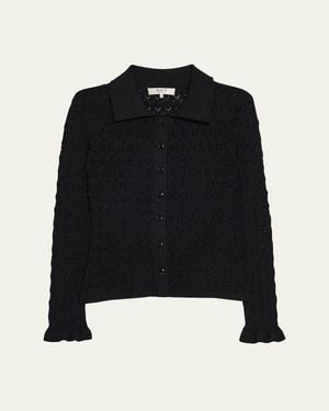 Sea Ruby Long-Sleeve Pointelle Knit Cardigan - Black
