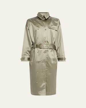 Willy Chavarria Satin Double-Breasted Midi Trench Dress - White