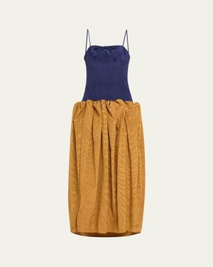 Rosie Assoulin Fifi Drop-Waist Spaghetti Strap Bubble Gown - Blue