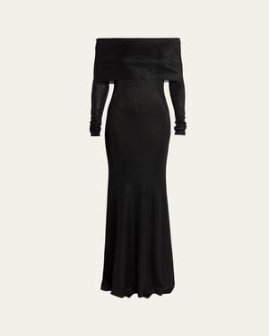 Balenciaga Metallic Rib Off-The-Shoulder Maxi Dress - Black