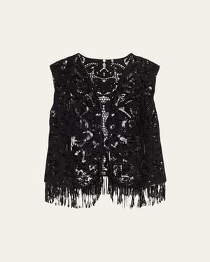 Kobi Halperin Maeve Fringed Sequin Lace Vest - Black