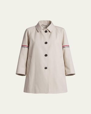 Thom Browne Water-Resistant Twill Cropped-Sleeve Car Coat W/ Striped Armband - Natural