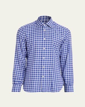 Kiton Cotton And Cashmere Plaid Button-Down Shirt - Blue