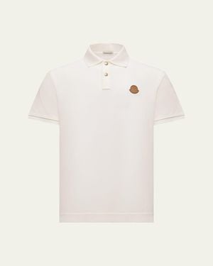 Moncler Leather Logo Patch Cotton Pique Polo Shirt - Natural